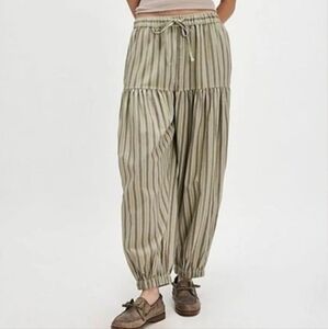 Free People Country Ellie Pull On Barrell Pants Jade Stripe Size Large